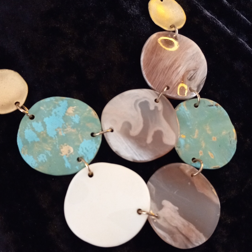 Statment Multi-Color Disc Bib Necklace. 20 In L - Picture 3 of 8